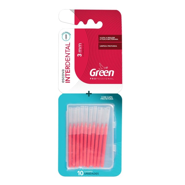 Escova Interdental 3 mm - Para Limpeza de Aparelho Ortodôntico, Cerdas Cilíndricas de Diversos Tamanhos e com Capa Protetora de Cerdas - Green