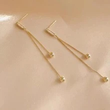 1對韓系設計流蘇耳環女款，新款長款垂墜式耳環，優雅百搭耳飾 - 金色 - 查看 4