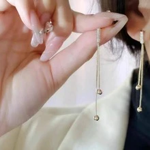 1對韓系設計流蘇耳環女款，新款長款垂墜式耳環，優雅百搭耳飾 - 金色 - 查看 5