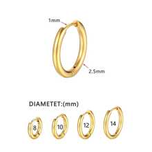 3件装小号环形耳环 女士 男士 不锈钢 圆形 防过敏 - 金黃色 - 查看 2