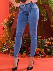 Women Jeans - 中等水洗藍 - 查看 1