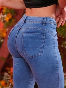 Women Jeans - 中等水洗藍 - 查看 2