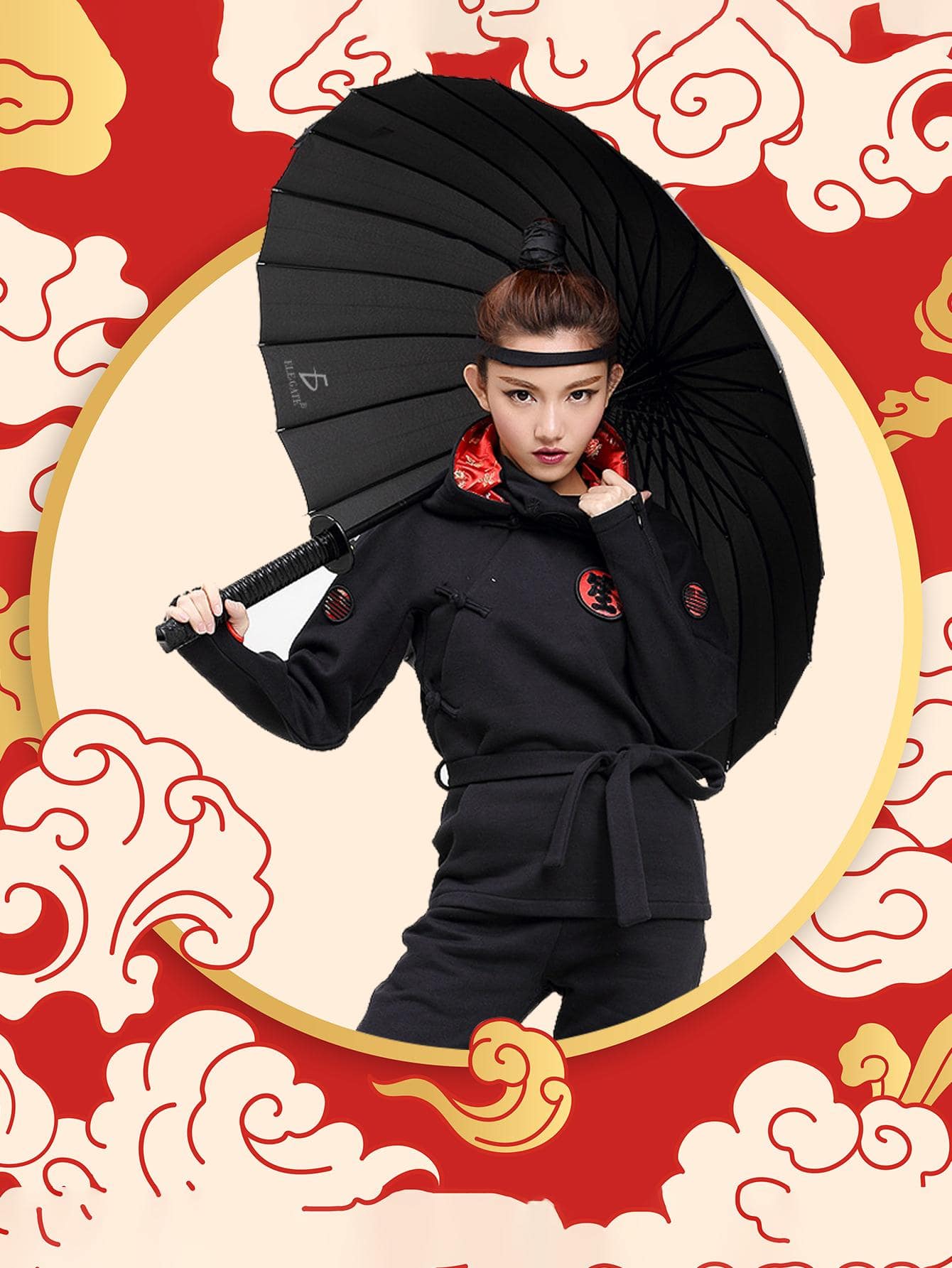 Paraguas Sombrilla PAR.19 Tipo Katana Samurai de Fácil Transporte ELE-GATE - Negro - Ver 1