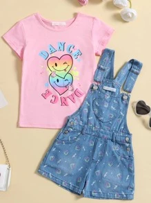 Conjunto Overol Mezclilla con Playera Algodon para Niña 4-12 Años - Rosa - Ver 1