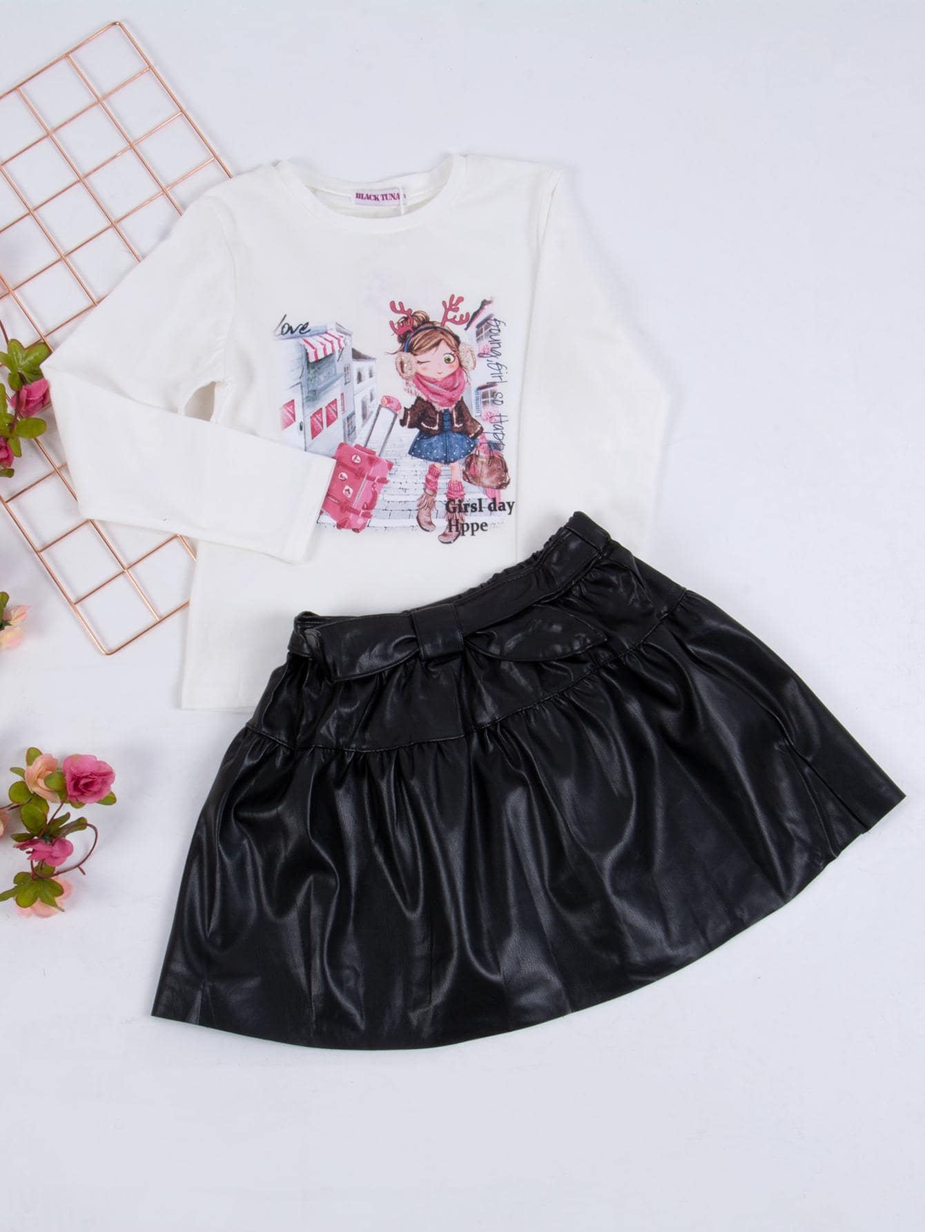 2-Piece Set For Girls, Skirt And Long-Sleeved T-Shirt, Traveler Girl - 白色 - 查看 1