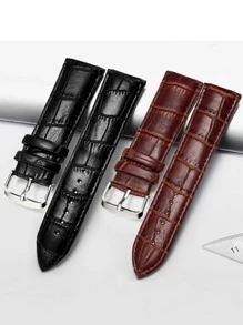 1pc Black Crocodile Embossed Fashion PU Polyurethane Watchband, For Watch Decoration