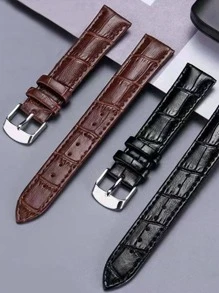 1pc Black Crocodile Embossed Fashion PU Polyurethane Watchband, For Watch Decoration