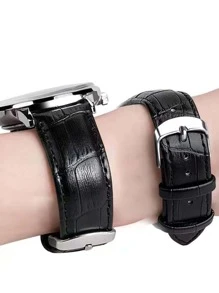 1pc Black Crocodile Embossed Fashion PU Polyurethane Watchband, For Watch Decoration