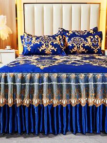 1件装冰丝透气印花床裙，大花卉图案，适用于家庭卧室、学生宿舍，单人/双人尺寸，多种规格可选 - 彩色 - 查看 2