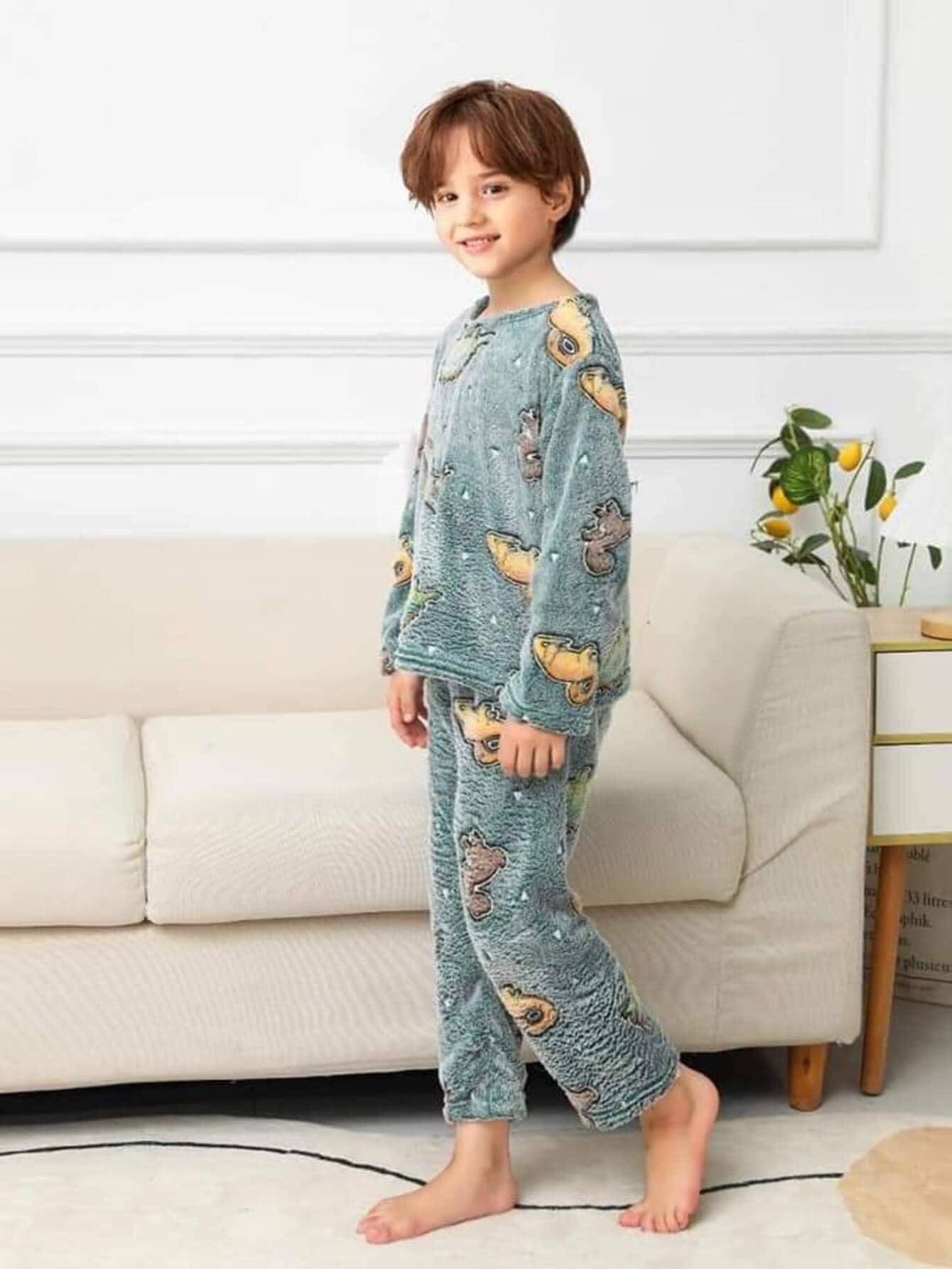Pijama Polar Dibujos Animados Infantil Brilla En Obscuridad niño - Verde militar - Ver 1
