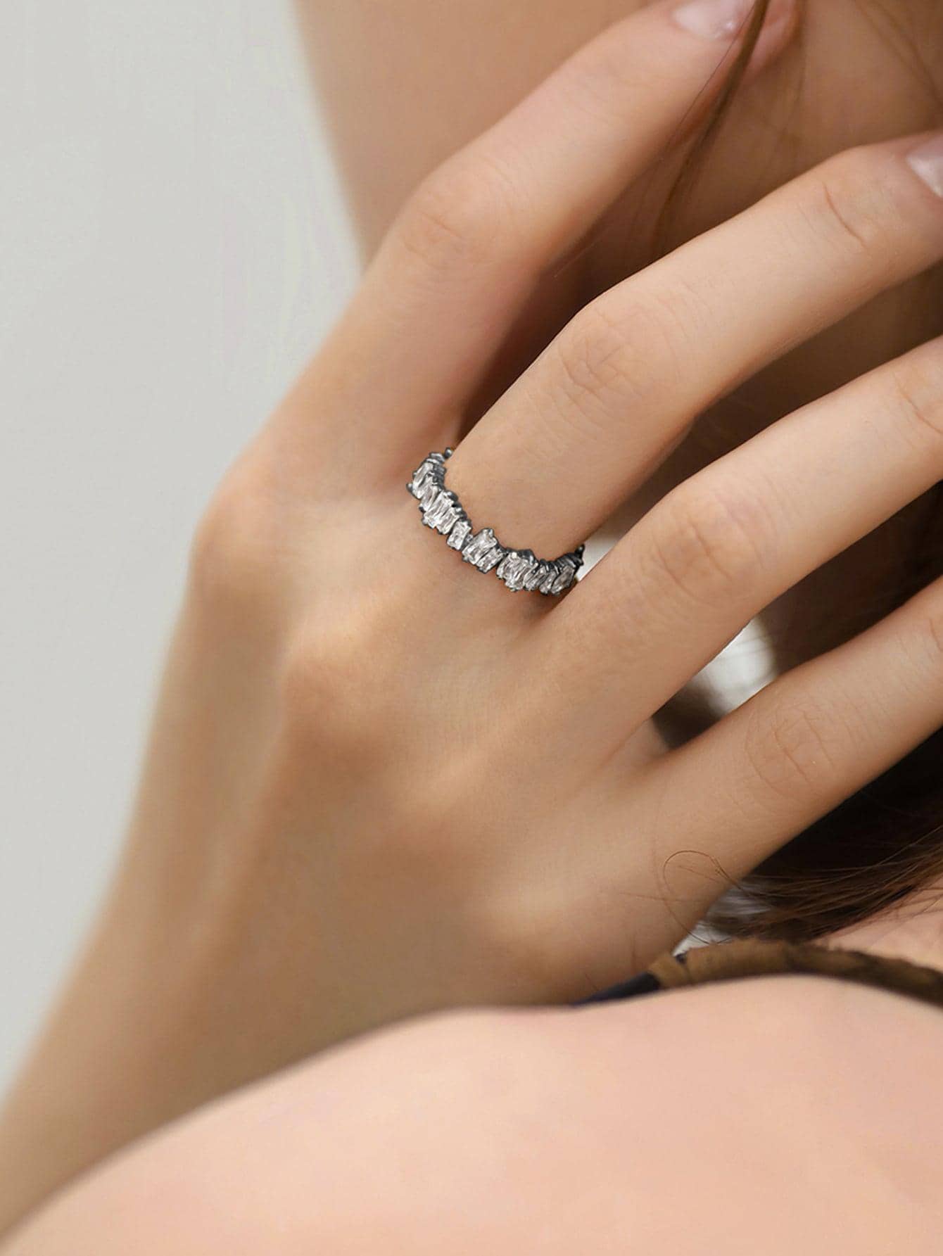 Nooxian 1入組方晶鋯石裝飾戒指 - 彩色 - 查看 1