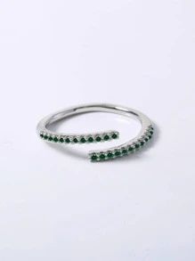 Nooxian 1 件优雅奢华闪亮高端铜合金锆石可调节开口戒指，适合女士 - 綠色 - 查看 3