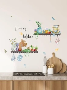 1pc PVC Wall Sticker, Plant Pattern Wall Decal For Home Decor - Multicolor - View 3
