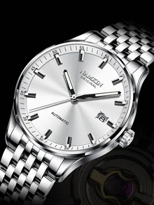 NAMKIN 1pc Men Silver Stainless Steel Strap Business Date Round Dial Mechanical Watch, For Daily Life - White - View 2