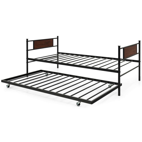 Costway Twin 2In1 Daybed Frame with Trundle Bed Set Steel Platform