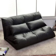 COSTWAY PU Leather Foldable Modern Leisure Floor Sofa Bed Video Gaming 2 Pillows - Black - View 2