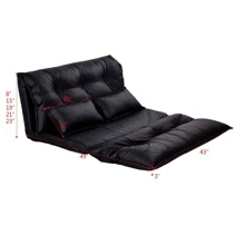 COSTWAY PU Leather Foldable Modern Leisure Floor Sofa Bed Video Gaming 2 Pillows - Black - View 7