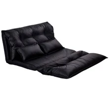 COSTWAY PU Leather Foldable Modern Leisure Floor Sofa Bed Video Gaming 2 Pillows - Black - View 3