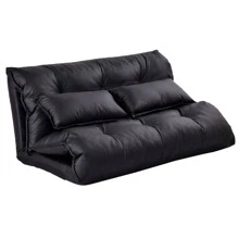 COSTWAY PU Leather Foldable Modern Leisure Floor Sofa Bed Video Gaming 2 Pillows - Black - View 4