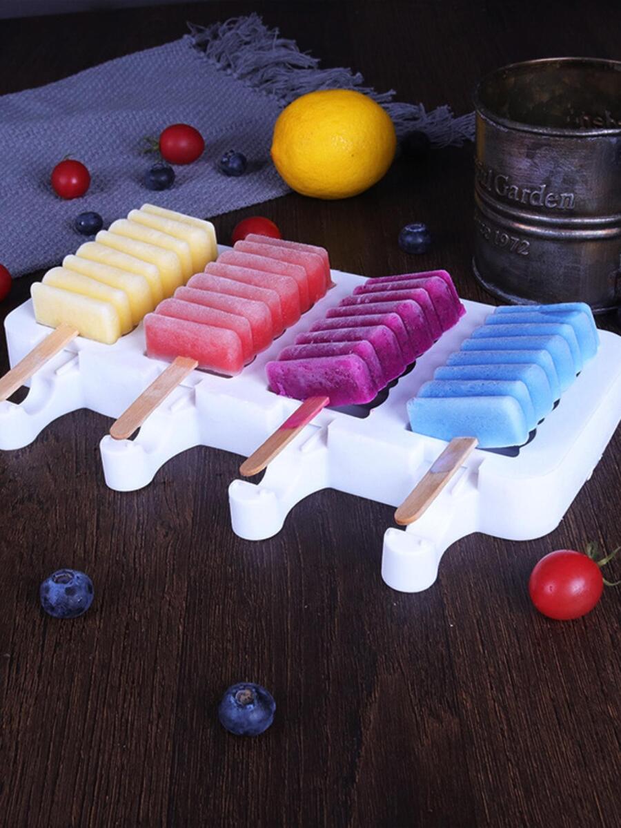 1pc Silicone Ice Pop Mold, Minimalist Multi-grid DIY Popsicle Mold For Home - White - View 1