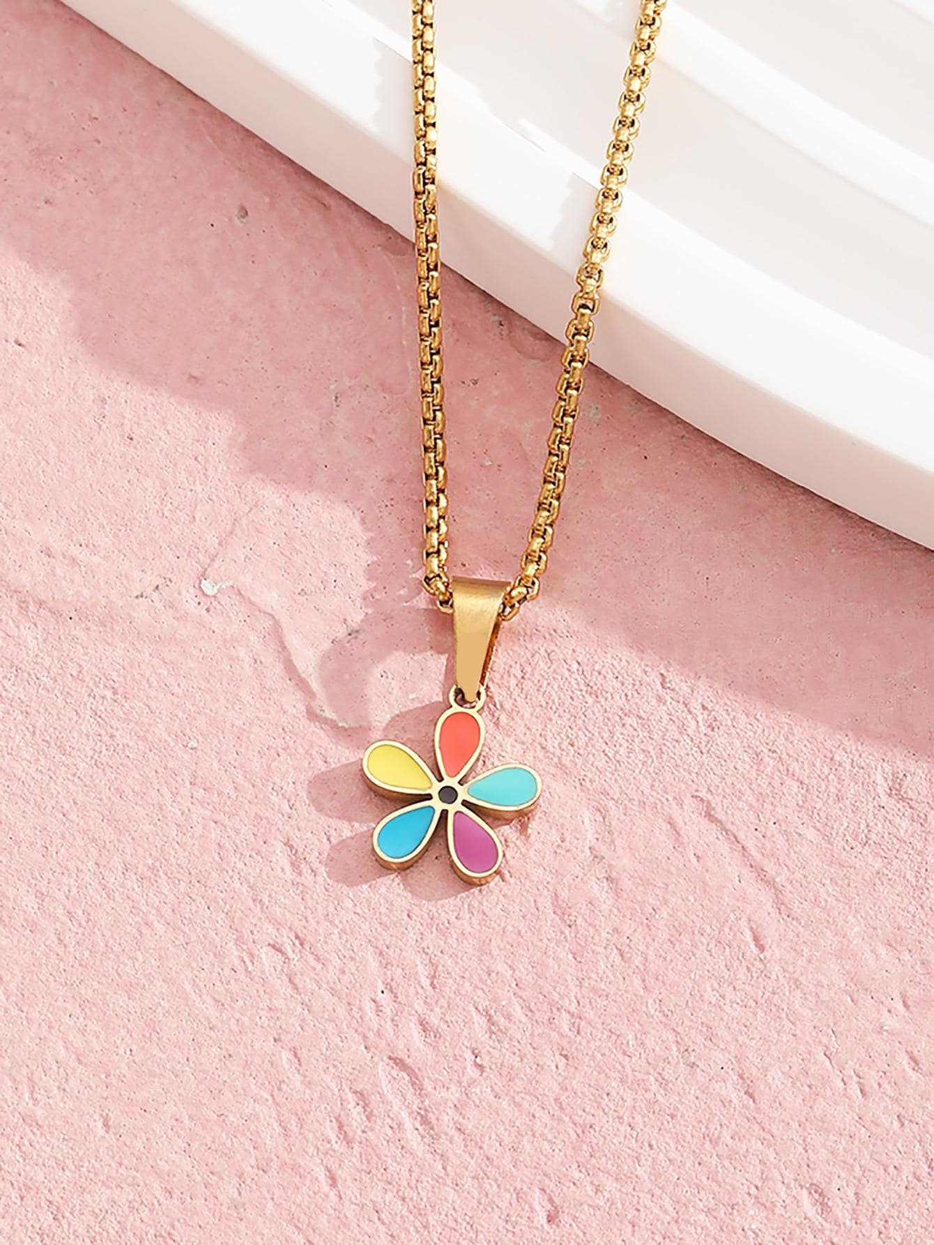 1入組女孩不銹鋼花朵掛飾項鍊適用於禮品