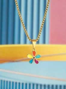 1入組女孩不銹鋼花朵掛飾項鍊適用於禮品