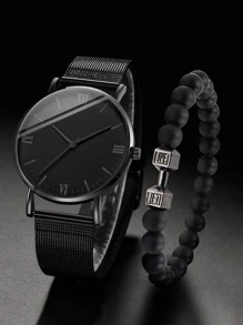 1st svart zinklegeringsrem Business Rund Urtavla Quartz Watch 1st Armband, för det dagliga livet som en present till studenter som återvänder till skolan
