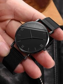 1st svart zinklegeringsrem Business Rund Urtavla Quartz Watch 1st Armband, för det dagliga livet som en present till studenter som återvänder till skolan