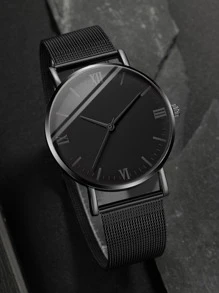 1st svart zinklegeringsrem Business Rund Urtavla Quartz Watch 1st Armband, för det dagliga livet som en present till studenter som återvänder till skolan
