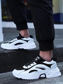 運動鞋適用於男士撞色前綁帶老爹鞋 - 黑與白 - 查看 5