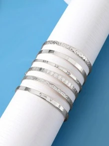 6 cái/bộ kết cấu Cuff Bangle - Bạc - Xem 3