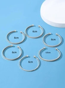 6 cái/bộ kết cấu Cuff Bangle - Bạc - Xem 5