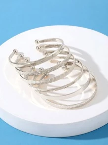 6 cái/bộ kết cấu Cuff Bangle - Bạc - Xem 2
