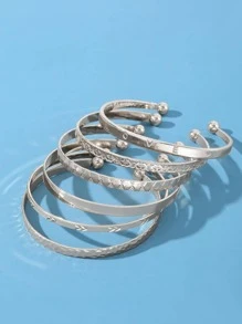 6 cái/bộ kết cấu Cuff Bangle - Bạc - Xem 4
