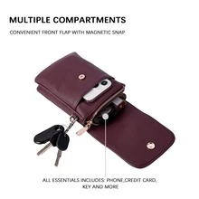 BOSTANTEN Leather Small Crossbody Bags for Women Designer Cell Phone Bag Wallet Purses Adjustable Strap - 酒紅色 - 查看 5