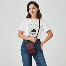 BOSTANTEN Leather Small Crossbody Bags for Women Designer Cell Phone Bag Wallet Purses Adjustable Strap - 酒紅色 - 查看 2