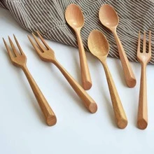 AIUHI 1 bộ Muỗng & Nĩa Gỗ, Bộ Đồ Ăn Di Động Tối Giản Cho Nhà Bếp - Màu be - Xem 1