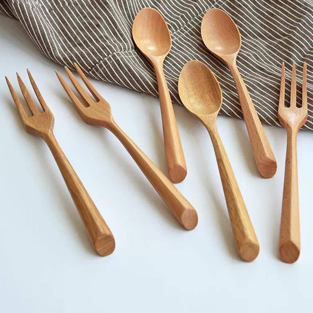 AIUHI 1 bộ Muỗng & Nĩa Gỗ, Bộ Đồ Ăn Di Động Tối Giản Cho Nhà Bếp - Màu be - Xem 1