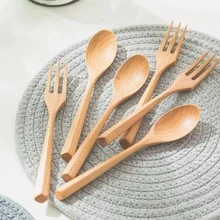 AIUHI 1 bộ Muỗng & Nĩa Gỗ, Bộ Đồ Ăn Di Động Tối Giản Cho Nhà Bếp - Màu be - Xem 4