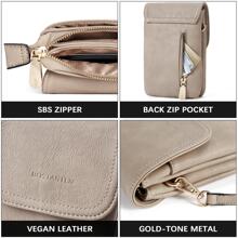 BOSTANTEN Leather Small Crossbody Bags for Women Designer Cell Phone Bag Wallet Purses Adjustable Strap - 灰色 - 查看 7