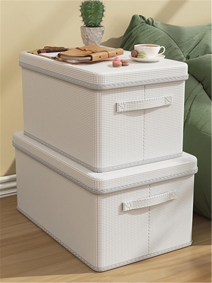 1pc Clothes Storage Box With Lid - Light Grey - View 1