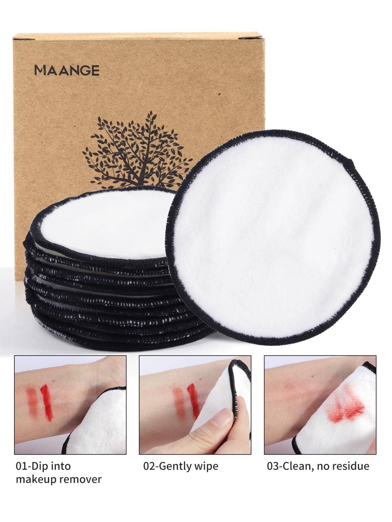 MAANGE 10 件装卸妆巾（带盒）柔软亲肤面巾清洁工具方便携带旅行 - 黑色 - 查看 1