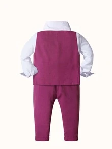 小男童前蝴蝶結襯衫&馬甲和褲子