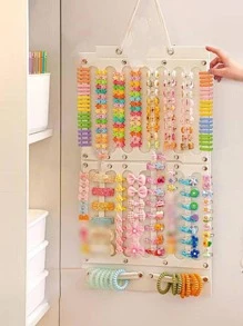 女孩頭箍支架,寶寶頭箍髮飾組織收納架,掛牆式收納袋、珠寶掛袋、吊掛式收納 - 米色 - 查看 2