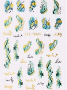 1入組3D自粘指甲貼紙，含金色邊緣，大理石與花卉圖案，DIY必備 - 彩色 - 查看 5