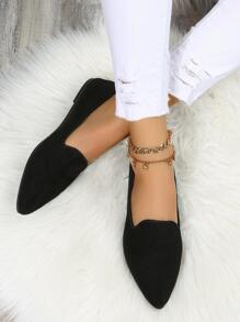 女式極簡主義尖頭仿麂皮平底樂福鞋，優雅平底鞋 - 黑色 - 查看 5