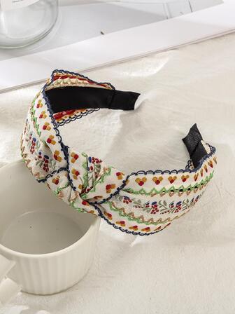 1入組女性心和鋸齒紋刺繡結飾波西m亞髮箍適用於頭髮裝飾用品