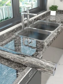 1roll PET Kitchen Sticker, Modern Marble Pattern Waterproof Oil Proof Kitchen Wall Decal For Kitchen,Stickers,Wall Decal, Vinyl Decal For Home Decorations,Spring Decoration Items Refresh Your Home,Rama Decoration Stickers Gifts Birthday Graduation - Black and White - View 2