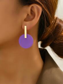 1 Pair Women's Geometric Circle Stud Earrings, Minimalist Chic Electroplated Enamel Exaggerated European And American Fashion Earrings - Purple - View 1