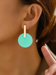 圆形吊坠耳环 - 水鴨藍 - 查看 2